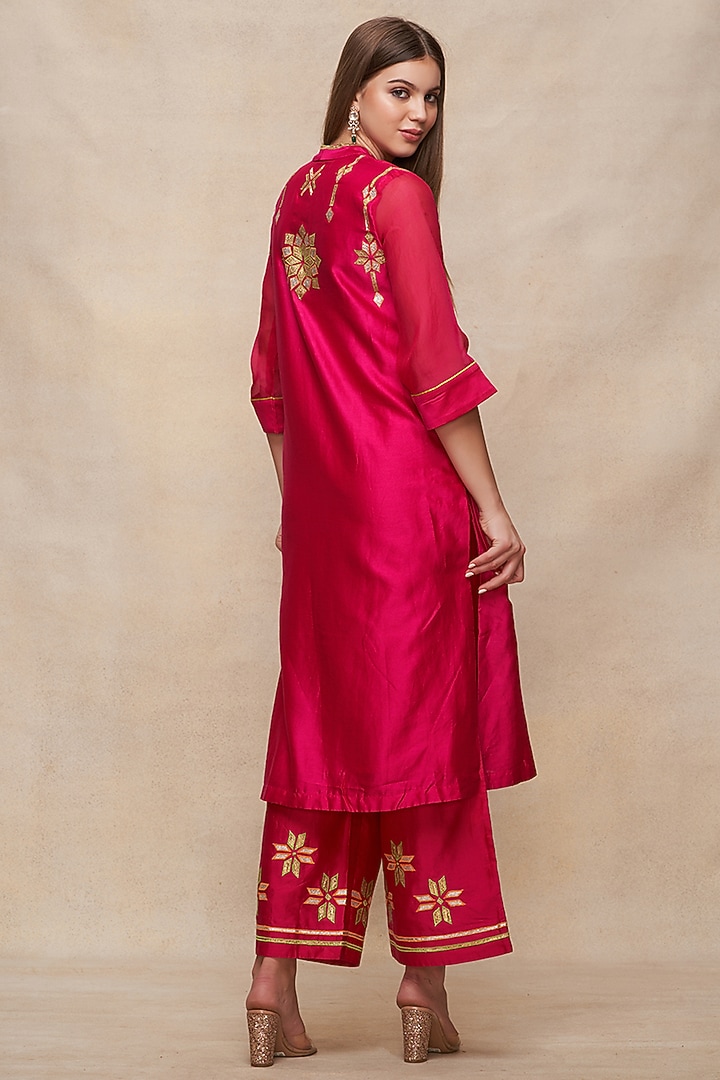 Rani Pink Chanderi Gota Embroidered Straight Kurta by Gulabo By Abu Sandeep at Pernia's Pop Up Shop