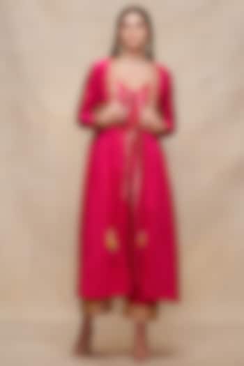 Rani Pink Chanderi Gota Embroidered Straight Pants by Gulabo By Abu Sandeep at Pernia's Pop Up Shop