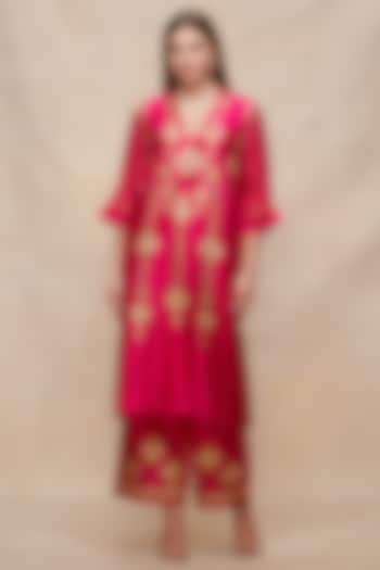 Rani Pink Chanderi Gota Work Straight Pants by Gulabo By Abu Sandeep at Pernia's Pop Up Shop