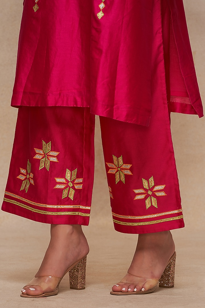 Rani Pink Chanderi Gota Work Straight Pants by Gulabo By Abu Sandeep at Pernia's Pop Up Shop