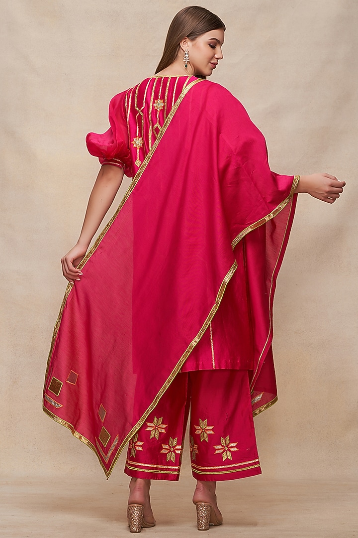 Rani Pink Chanderi Gota Work Dupatta by Gulabo By Abu Sandeep at Pernia's Pop Up Shop