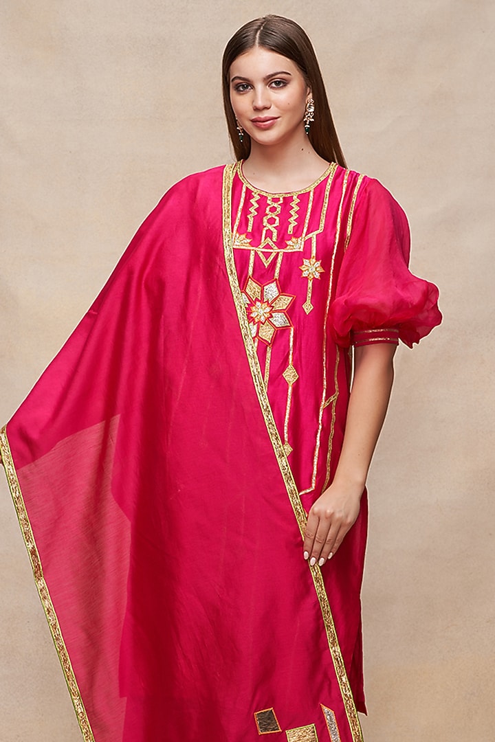 Rani Pink Chanderi Gota Work Dupatta by Gulabo By Abu Sandeep at Pernia's Pop Up Shop