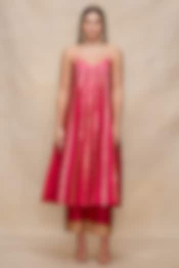 Rani Pink Chanderi Gota Embroidered Slip Dress by Gulabo By Abu Sandeep at Pernia's Pop Up Shop