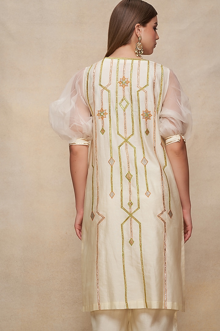 Off-White Chanderi Gota Work Short Kurta by Gulabo By Abu Sandeep at Pernia's Pop Up Shop