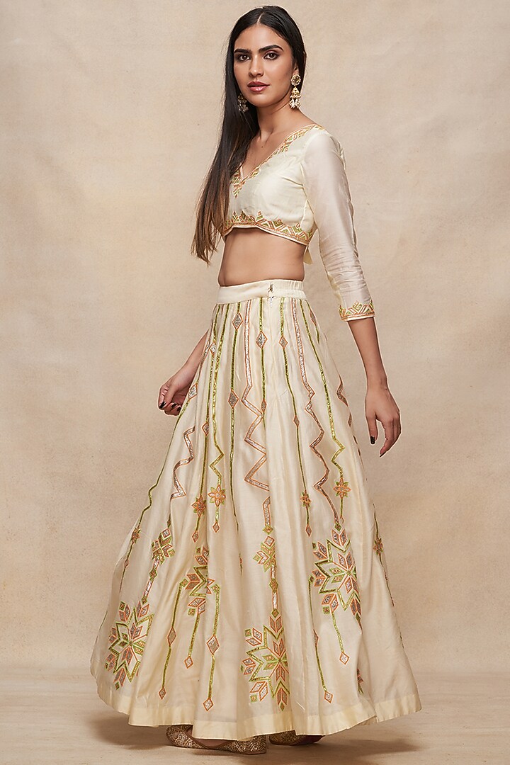 Off-White Chanderi Gota Work Maxi Skirt  by Gulabo By Abu Sandeep at Pernia's Pop Up Shop