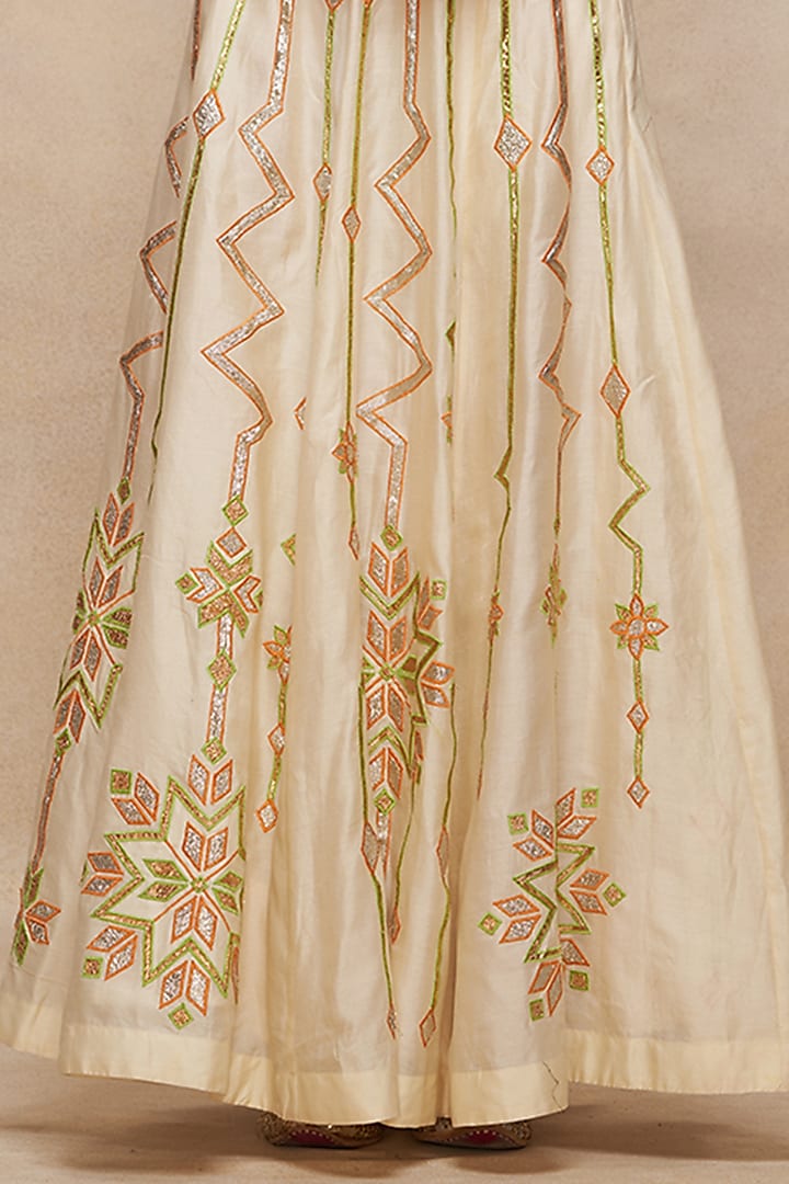 Off-White Chanderi Gota Work Maxi Skirt by Gulabo By Abu Sandeep - Main Image