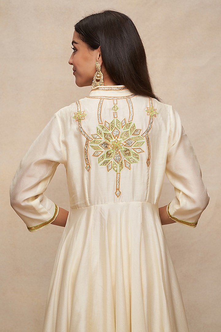 Off-White Chanderi Gota Work Party Wear Anarkali by Gulabo By Abu Sandeep at Pernia's Pop Up Shop