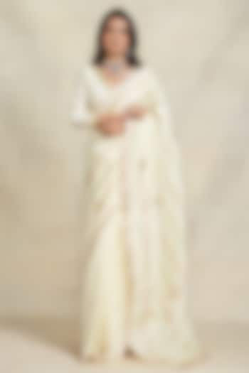 Off-White Chanderi Gota Work Wedding Saree by Gulabo By Abu Sandeep at Pernia's Pop Up Shop