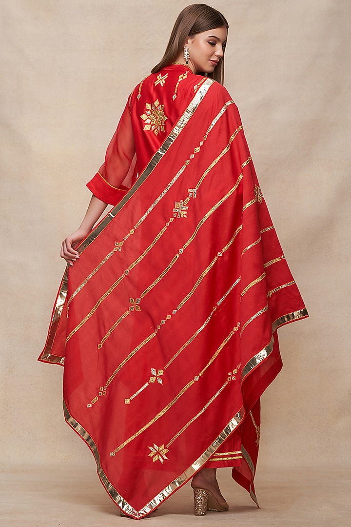 Red Chanderi Gota Work Dupatta by Gulabo By Abu Sandeep at Pernia's Pop Up Shop