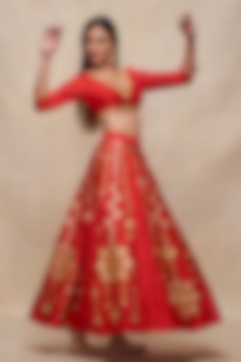 Red Chanderi Gota Work Maxi Skirt  by Gulabo By Abu Sandeep at Pernia's Pop Up Shop