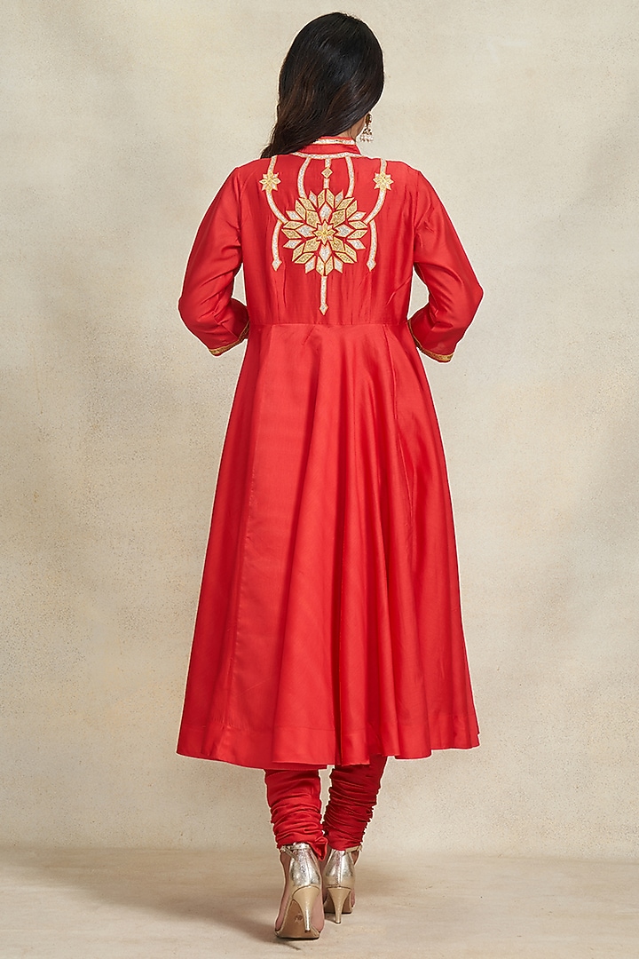 Red Chanderi Gota Work Party Wear Anarkali by Gulabo By Abu Sandeep at Pernia's Pop Up Shop