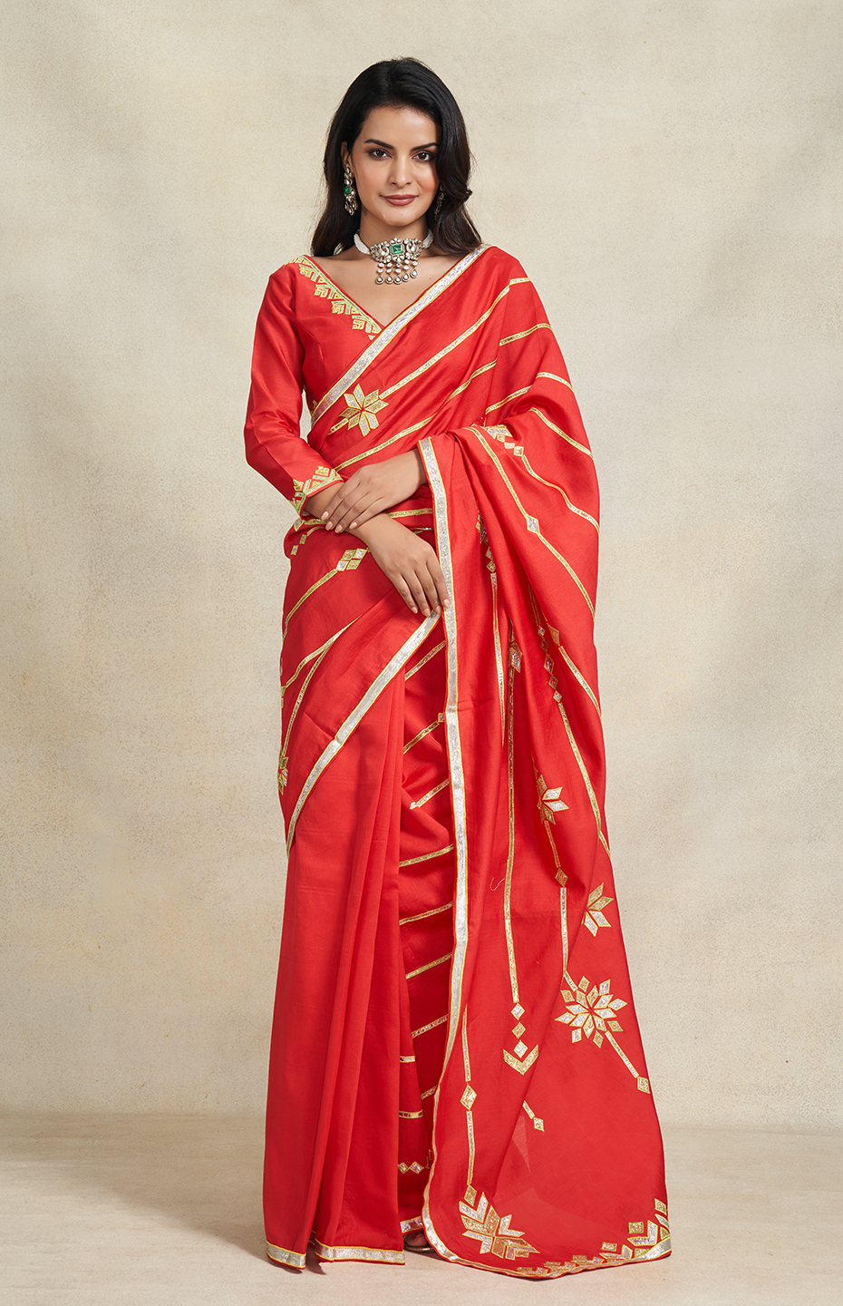 Red Chanderi Gota Work Wedding Saree by Gulabo By Abu Sandeep at Pernia's Pop Up Shop