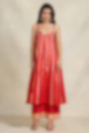 Red Chanderi Gota Embroidered Slip Dress by Gulabo By Abu Sandeep at Pernia's Pop Up Shop