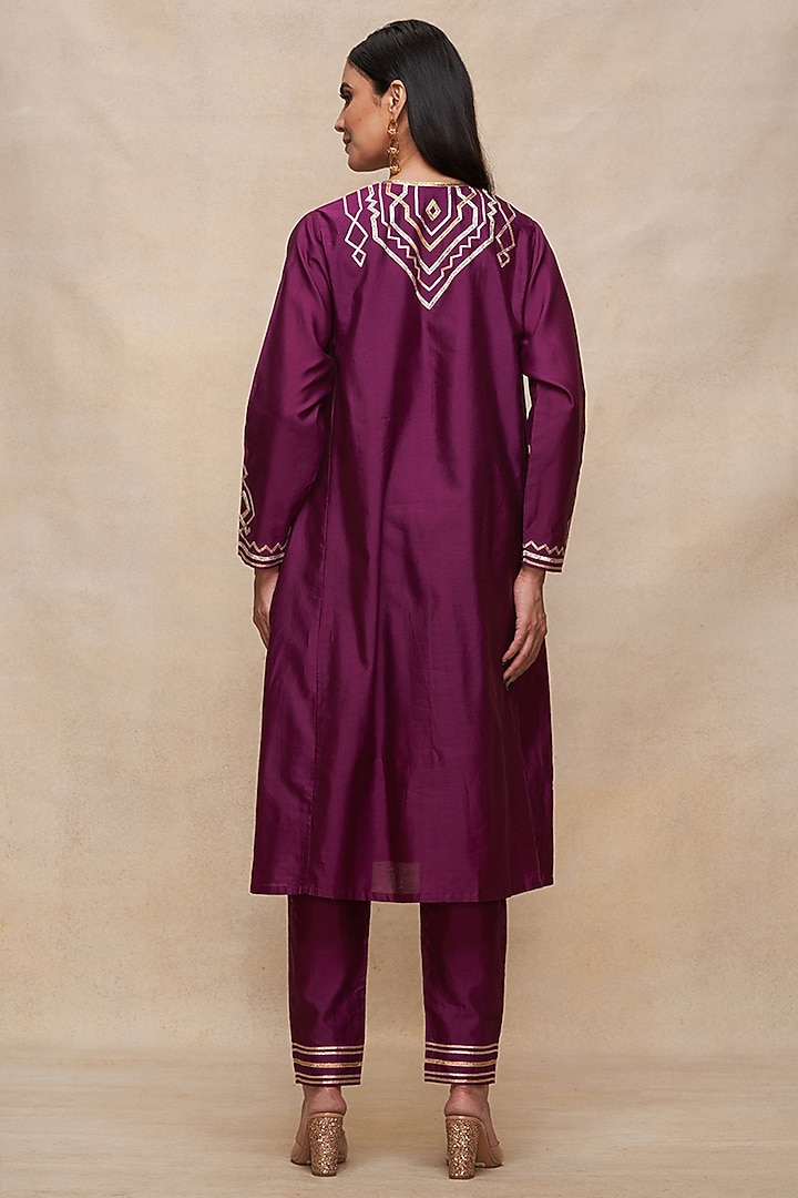 Wine Pure Chanderi Silk A-Line Kurta by Gulabo By Abu Sandeep at Pernia's Pop Up Shop
