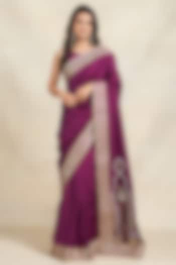 Wine Pure Chanderi Silk Gota Work Party Wear Saree by Gulabo By Abu Sandeep at Pernia's Pop Up Shop