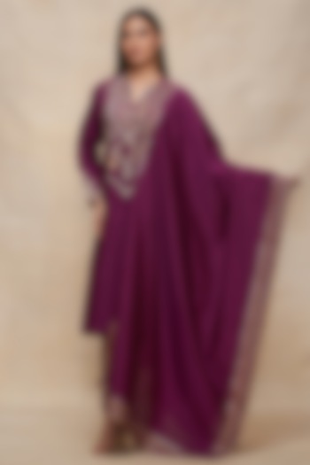 Wine Pure Chanderi Silk Gota Work Dupatta by Gulabo By Abu Sandeep at Pernia's Pop Up Shop