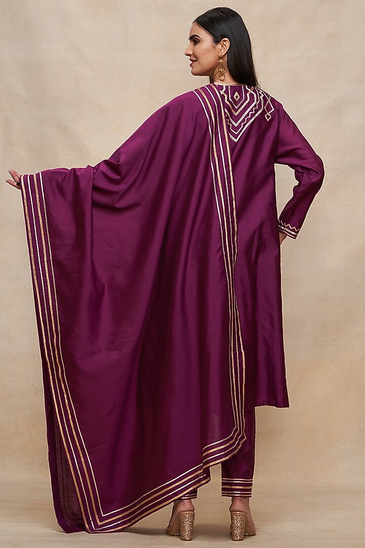 Wine Pure Chanderi Silk Gota Work Dupatta by Gulabo By Abu Sandeep at Pernia's Pop Up Shop