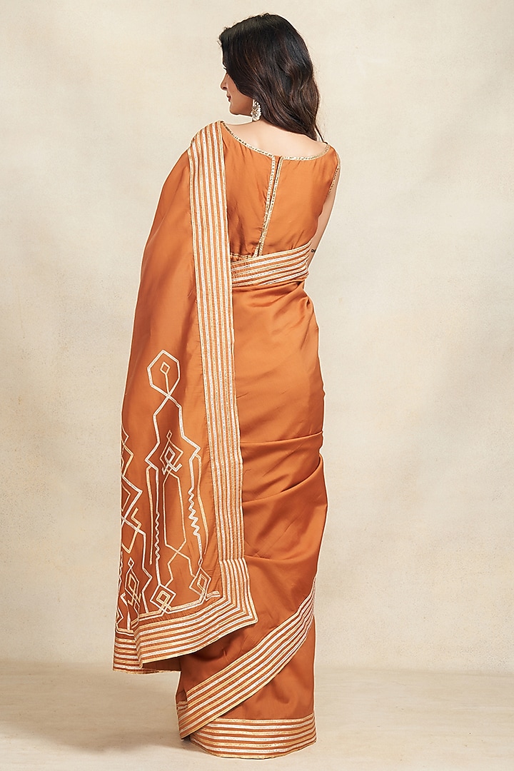 Dark Rust Pure Chanderi Silk Gota Work Crop Top by Gulabo By Abu Sandeep at Pernia's Pop Up Shop