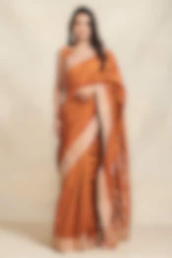 Dark Rust Pure Chanderi Silk Gota Work Party Wear Saree by Gulabo By Abu Sandeep at Pernia's Pop Up Shop
