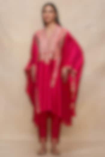 Rani Pink Pure Chanderi Silk Gota Work Kaftan by Gulabo By Abu Sandeep at Pernia's Pop Up Shop
