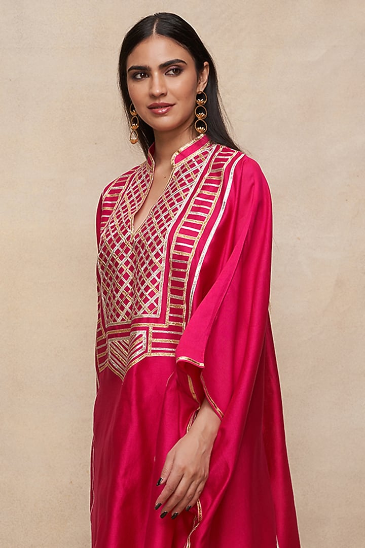 Rani Pink Pure Chanderi Silk Gota Work Kaftan by Gulabo By Abu Sandeep at Pernia's Pop Up Shop