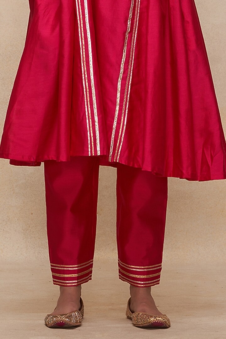 Rani Pink Pure Chanderi Silk Gota Work Pencil Pants by Gulabo By Abu Sandeep at Pernia's Pop Up Shop