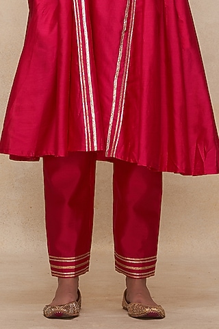 Rani Pink Pure Chanderi Silk Gota Work Pencil Pants by Gulabo By Abu Sandeep