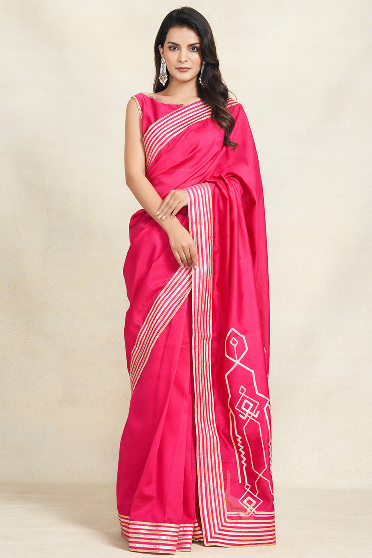 Rani Pink Pure Chanderi Silk Gota Work Party Wear Saree by Gulabo By Abu Sandeep at Pernia's Pop Up Shop