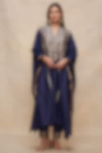 Indigo Pure Chanderi Silk Gota Work Kaftan by Gulabo By Abu Sandeep at Pernia's Pop Up Shop