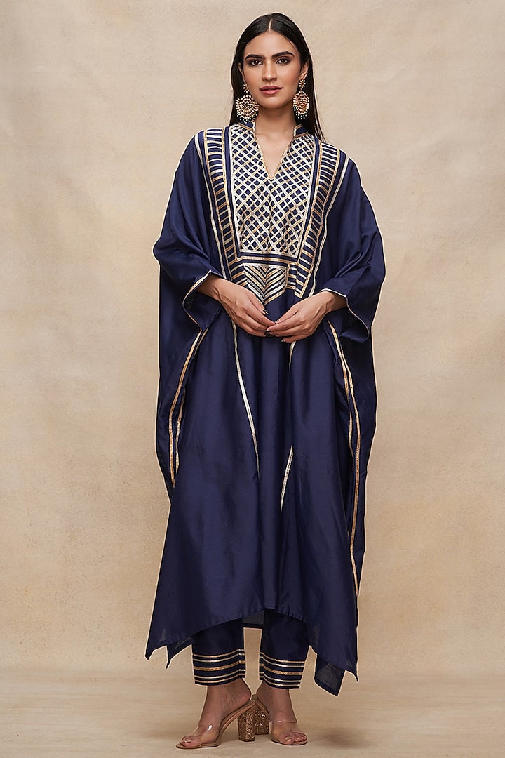 Indigo Pure Chanderi Silk Gota Work Kaftan by Gulabo By Abu Sandeep at Pernia's Pop Up Shop