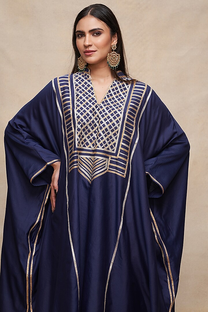 Indigo Pure Chanderi Silk Gota Work Kaftan by Gulabo By Abu Sandeep at Pernia's Pop Up Shop