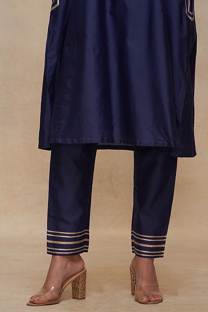Indigo Pure Chanderi Silk Gota Work Pencil Pants by Gulabo By Abu Sandeep at Pernia's Pop Up Shop