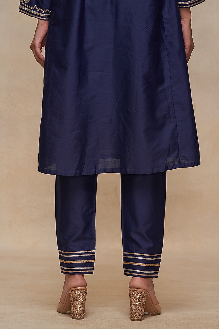 Indigo Pure Chanderi Silk Gota Work Pencil Pants by Gulabo By Abu Sandeep at Pernia's Pop Up Shop