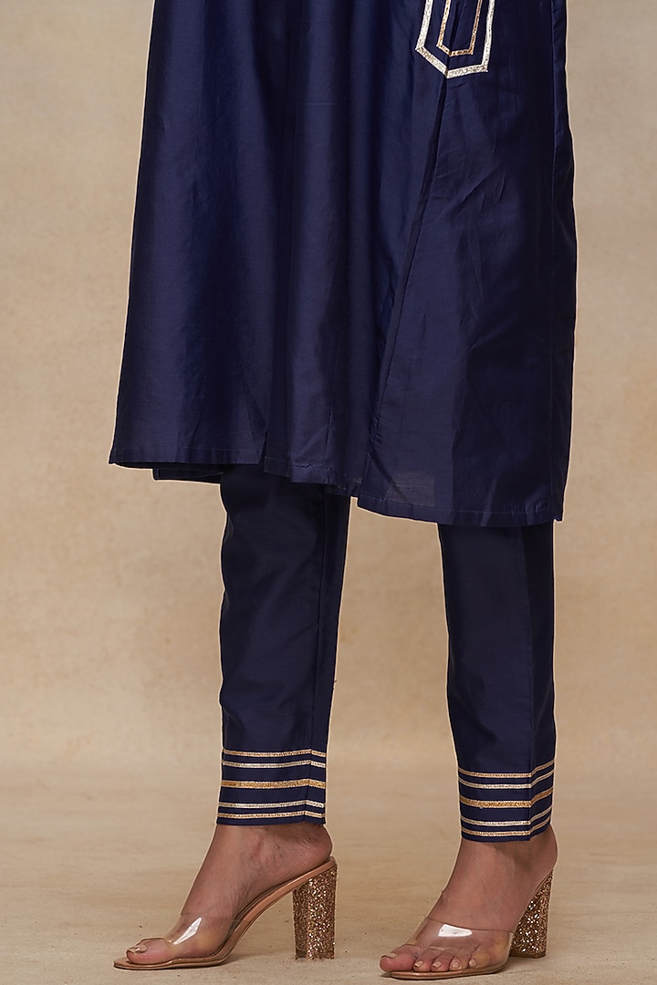 Indigo Pure Chanderi Silk Gota Work Pencil Pants by Gulabo By Abu Sandeep at Pernia's Pop Up Shop