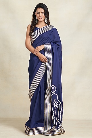 Indigo Pure Chanderi Silk Gota Work Crop Top by Gulabo By Abu Sandeep