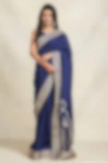 Indigo Pure Chanderi Silk Gota Work Party Wear Saree by Gulabo By Abu Sandeep at Pernia's Pop Up Shop