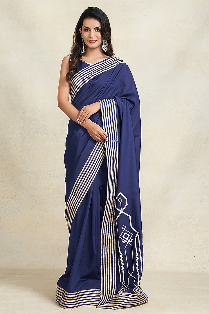 Indigo Pure Chanderi Silk Gota Work Party Wear Saree by Gulabo By Abu Sandeep at Pernia's Pop Up Shop