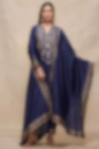 Indigo Pure Chanderi Silk Gota Work Dupatta by Gulabo By Abu Sandeep at Pernia's Pop Up Shop