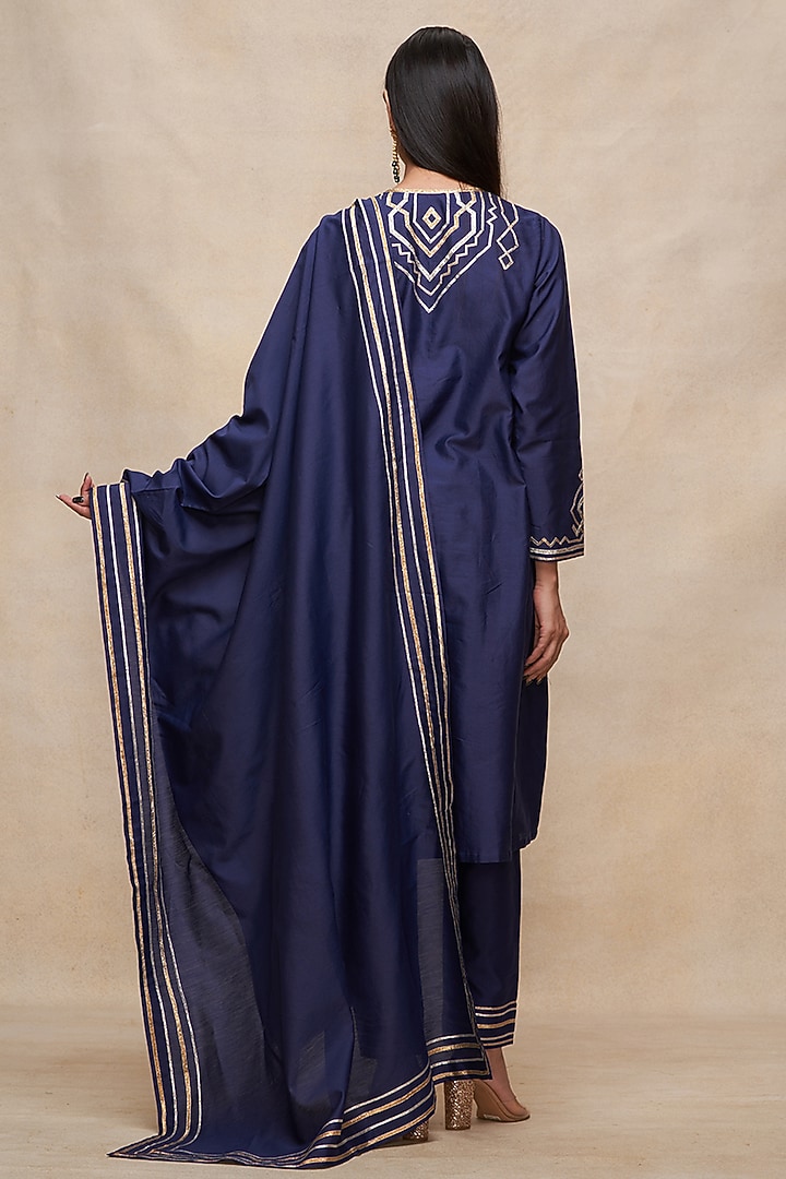 Indigo Pure Chanderi Silk Gota Work Dupatta by Gulabo By Abu Sandeep at Pernia's Pop Up Shop