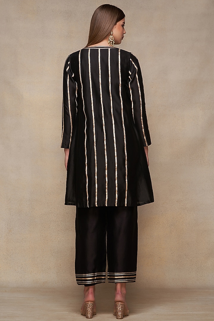 Black Chanderi Gota Work Pleated Kurta by Gulabo By Abu Sandeep at Pernia's Pop Up Shop