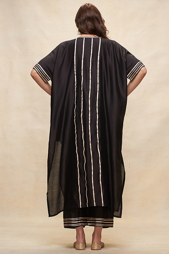 Black Chanderi Gota Work Pleated Kaftan by Gulabo By Abu Sandeep at Pernia's Pop Up Shop