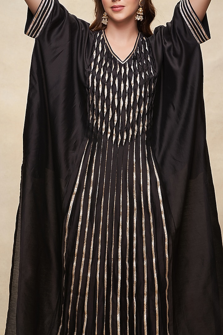 Black Chanderi Gota Work Pleated Kaftan by Gulabo By Abu Sandeep at Pernia's Pop Up Shop