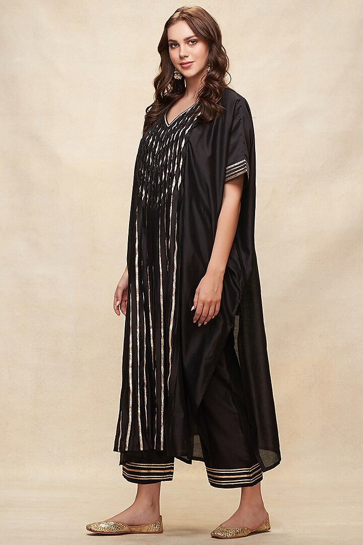 Black Chanderi Gota Work Pleated Kaftan by Gulabo By Abu Sandeep at Pernia's Pop Up Shop