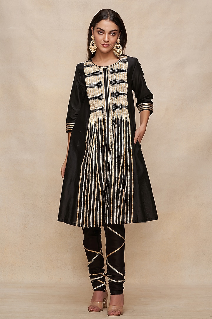 Black Chanderi Gota Work Churidar Pants by Gulabo By Abu Sandeep at Pernia's Pop Up Shop