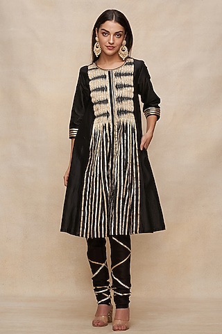 Black Chanderi Gota Work Churidar Pants by Gulabo By Abu Sandeep