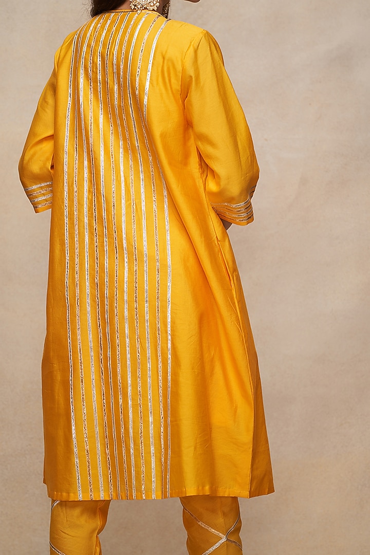 Mustard Chanderi Gota Work Gathered Tunic by Gulabo By Abu Sandeep at Pernia's Pop Up Shop