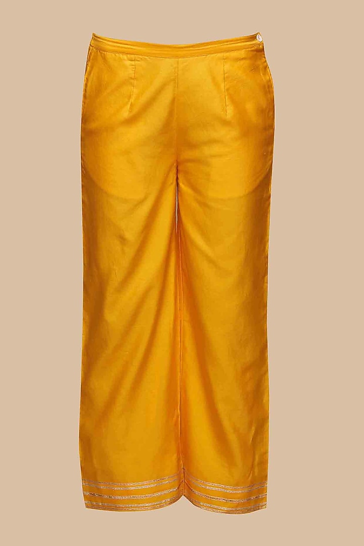 Mustard Chanderi Gota Embellished Straight Pants by Gulabo By Abu Sandeep at Pernia's Pop Up Shop