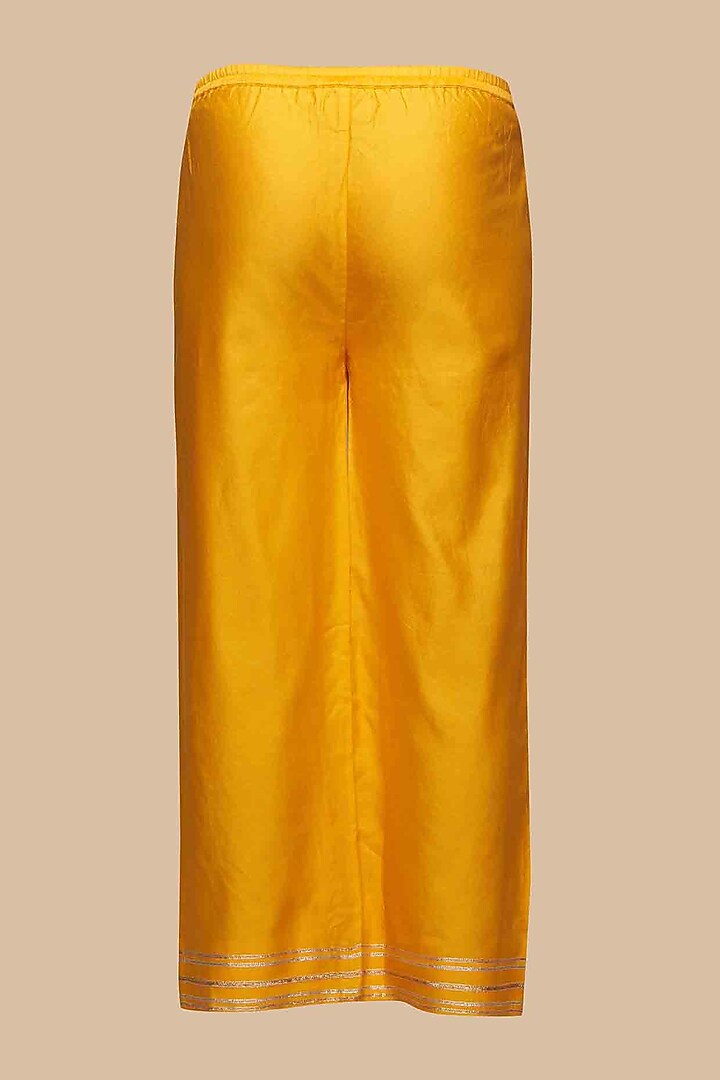 Mustard Chanderi Gota Embellished Straight Pants by Gulabo By Abu Sandeep at Pernia's Pop Up Shop