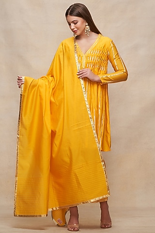 Mustard Chanderi Gota Work Dupatta by Gulabo By Abu Sandeep