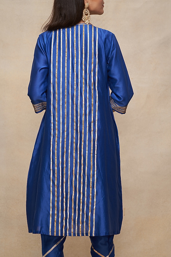 Royal Blue Chanderi Gota Work Gathered Tunic by Gulabo By Abu Sandeep at Pernia's Pop Up Shop